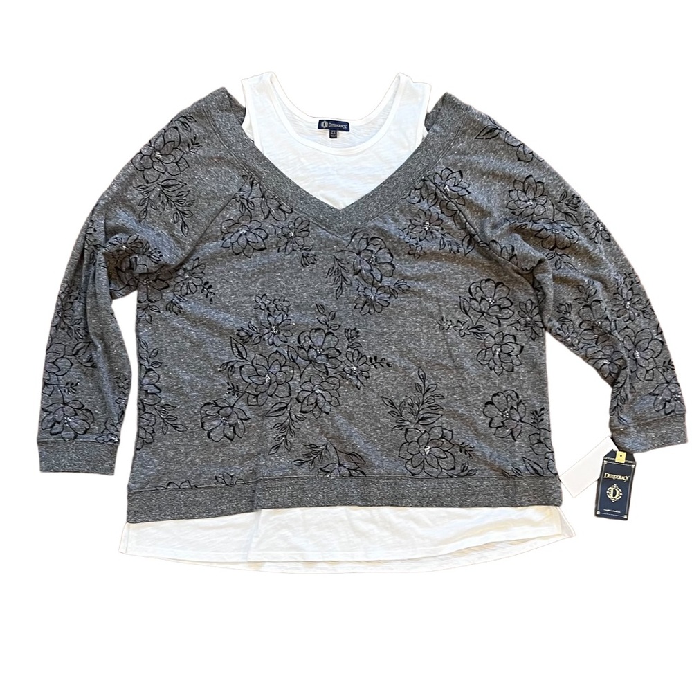 DEMOCRACY 2X Heather Grey sweatshirt with white tank insert. New with tag.